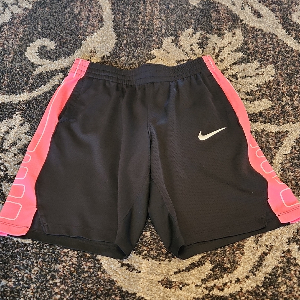 Nike Black Shorts with Pink Side Panels and White Swoosh